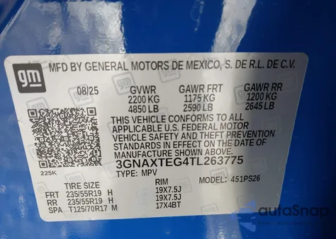 2026 Chevrolet Equinox Awd Rs from USA, damaged, VIN 3GNAXTEG4TL263775